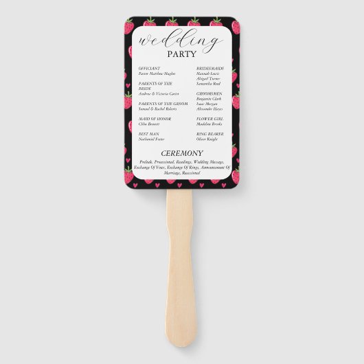 Elegant Black & Pink Strawberry Wedding Handwaaier (Achterkant)