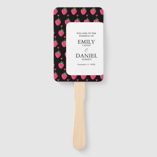 Elegant Black & Pink Strawberry Wedding Handwaaier (Voorkant)