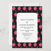 Elegant Black & Pink Strawberry Wedding Invitation Kaart (Voorkant)