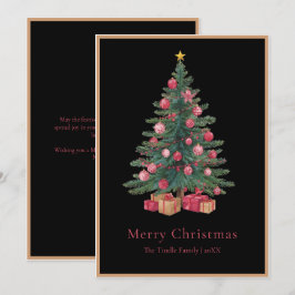 Elegant Black Pink Watercolor Christmas Tree Feestdagenkaart