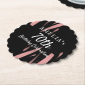 Elegant Black Pink Waterverf 70th Happy Birthday Kartonnen Onderzetters (Gekanteld)