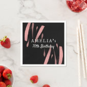 Elegant Black Pink Waterverf 70th Happy Birthday Servet (Insitu)