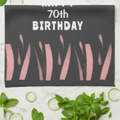 Elegant Black Pink Waterverf 70th Happy Birthday Theedoek (Gevouwen)