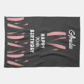 Elegant Black Pink Waterverf 70th Happy Birthday Theedoek (Horizontaal)