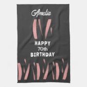 Elegant Black Pink Waterverf 70th Happy Birthday Theedoek (Verticaal)