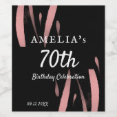 Elegant Black Pink Waterverf 70th Happy Birthday Wijn Etiket (Enkel label)