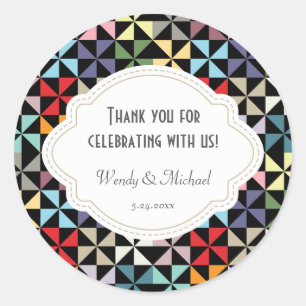 Elegant Black Pinwheels Pattern Wedding Jubileum Ronde Sticker