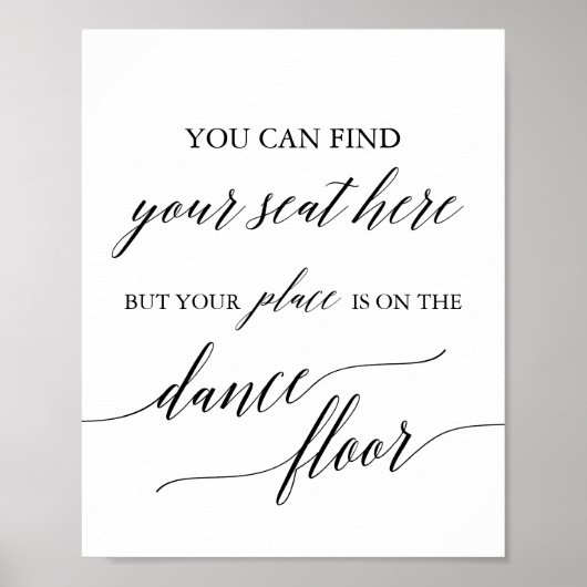 Elegant Black Place Card Dance Floor Sign Poster (Voorkant)