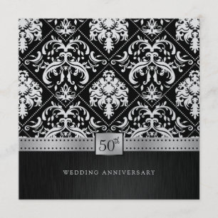 Elegant Black & Platinum 50th Wedding Jubileum Kaart