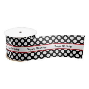 Elegant Black Polka Dot Happy Birthday Satijnen Lint