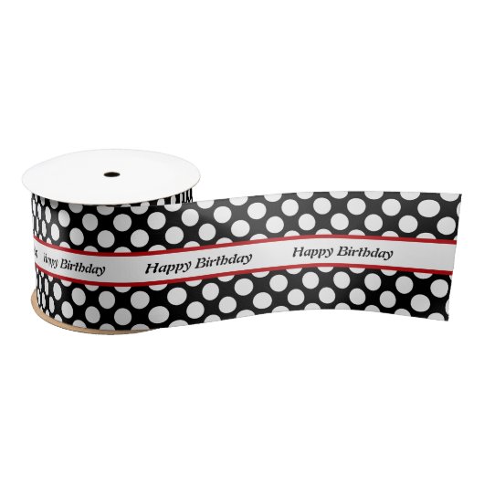 Elegant Black Polka Dot Happy Birthday Satijnen Lint (Spoel)