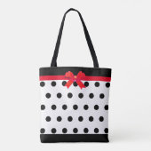 Elegant Black Polka Dots met rood lintje Tote Bag (Achterkant)