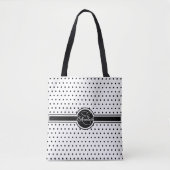 Elegant Black Polka Dots op White Monogram Tote Bag (Voorkant)