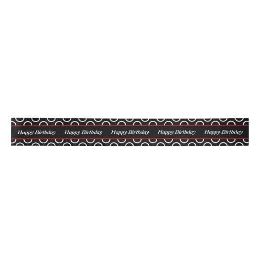 Elegant Black Polkadot Happy Birthday Satin Ribbon Satijnen Lint (Voorkant)