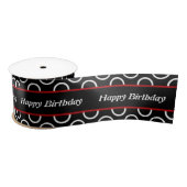 Elegant Black Polkadot Happy Birthday Satin Ribbon Satijnen Lint (Spoel)