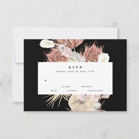 Elegant Black Premium Pampas Grass Floral Wedding RSVP Kaartje (Voorkant)