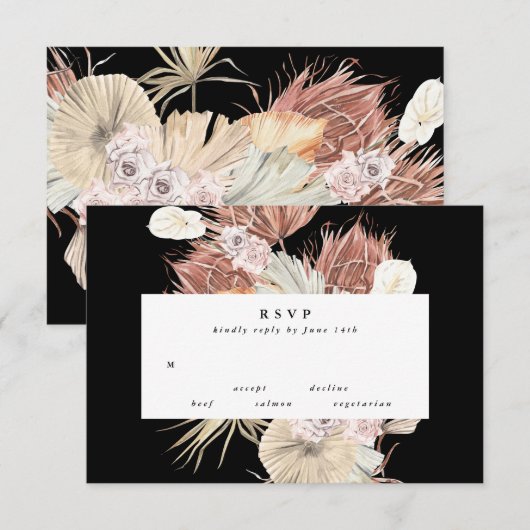 Elegant Black Premium Pampas Grass Floral Wedding RSVP Kaartje (Voorkant / Achterkant)