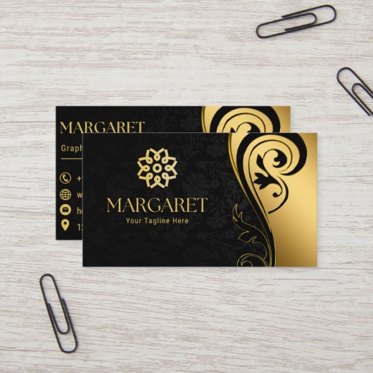 Elegant Black Professional Business Card Visitekaartje (Voorkant / Achterkant in situ)