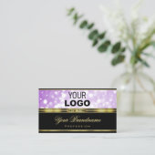 Elegant Black Purple Glitter Star Logo Gold Bodern Visitekaartje (Staand voorkant)