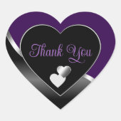 Elegant Black Purple Hearts Wavy Silver Thank You Hart Sticker (Voorkant)