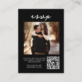 Elegant Black Qr Code Wedding RSVP Enclosure Card Visitekaartje