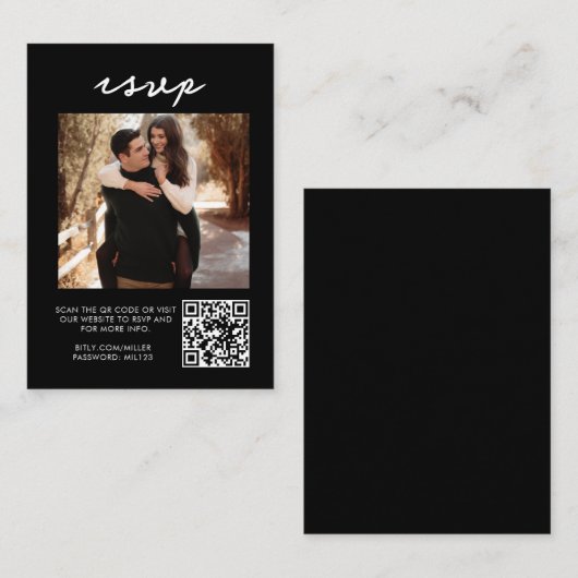 Elegant Black Qr Code Wedding RSVP Enclosure Card Visitekaartje (Voorkant / Achterkant)