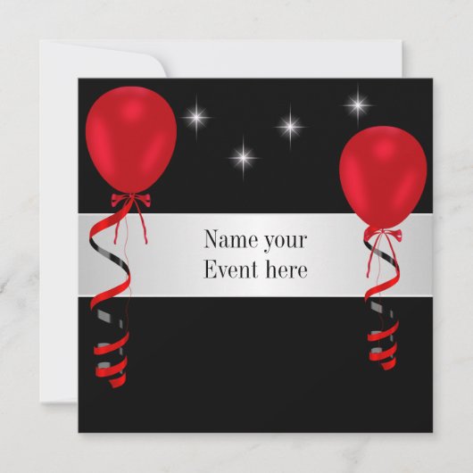 Elegant Black Red Balloons Special Event Kaart (Voorkant)