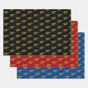 Elegant Black, Red, Blue, Faux Gold 30th Event # Inpakpapier Vel