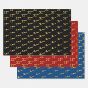 Elegant Black, Red, Blue, Faux Gold 32nd Event # Inpakpapier Vel