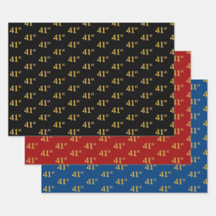 Elegant Black, Red, Blue, Faux Gold 41st Event # Inpakpapier Vel