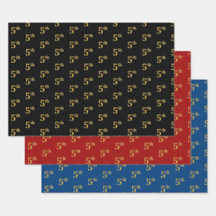Elegant Black, Red, Blue, Faux Gold 5th Event # Inpakpapier Vel