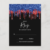 Elegant Black Red Blue Glitter drift bruiloft Briefkaart (Voorkant)