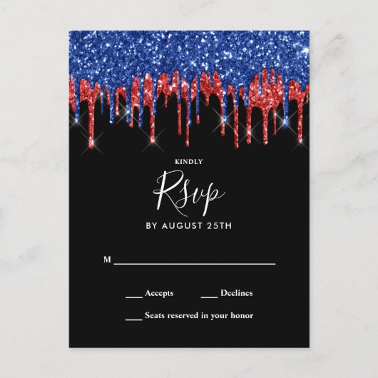 Elegant Black Red Blue Glitter drift bruiloft Briefkaart (Voorkant)