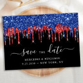 Elegant Black Red Blue Glitter drift bruiloft Save The Date