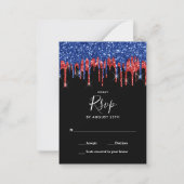 Elegant Black Red Blue Glitter drift RSVP Notitiekaartje (Voorkant)