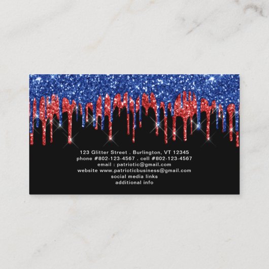 Elegant Black Red Blue Glitter druist patriottisch Visitekaartje (Achterkant)