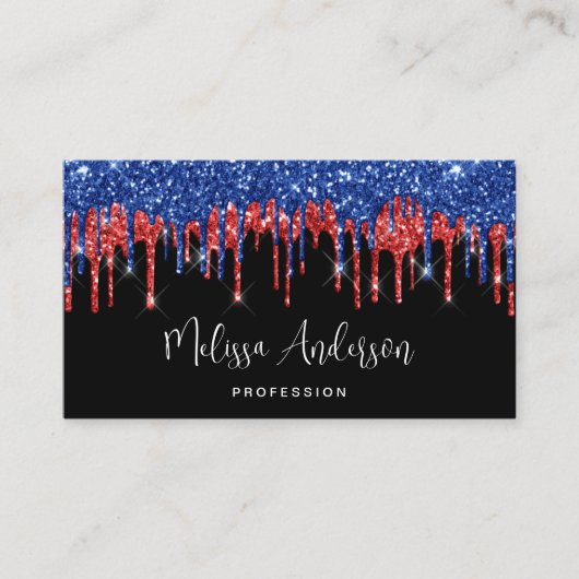 Elegant Black Red Blue Glitter druist patriottisch Visitekaartje (Voorkant)