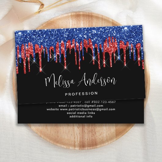 Elegant Black Red Blue Glitter druist patriottisch Visitekaartje