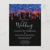 Elegant Black Red Blue Glitter Patriotic Weddensch Uitnodiging Briefkaart (Voorkant)