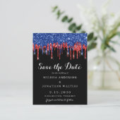 Elegant Black Red Blue Glitter-schijven bespaart d Aankondigingskaart (Staand voorkant)