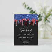 Elegant Black Red Blue Glitter schrijft over bruil Briefkaart (Staand voorkant)