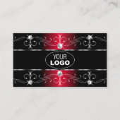 Elegant Black Red  Borders Jewels Logo Foto Visitekaartje (Voorkant)