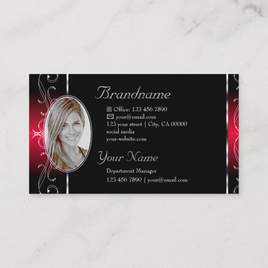 Elegant Black Red  Borders Juwelen met foto Visitekaartje (Achterkant)