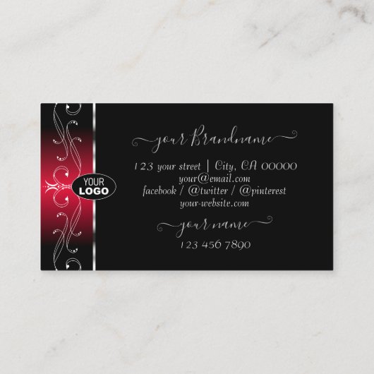 Elegant Black Red Borders Juwelen met Logo Visitekaartje (Achterkant)