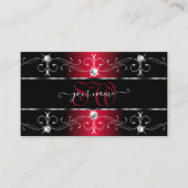 Elegant Black Red  Borders juwelen monogram Visitekaartje (Voorkant)