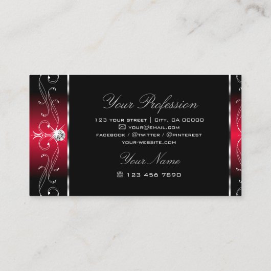 Elegant Black Red  Borders Juwelen Ornamenten Visitekaartje (Achterkant)