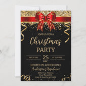 Elegant Black Red Bow Christmas Holiday Party Kaart (Voorkant)