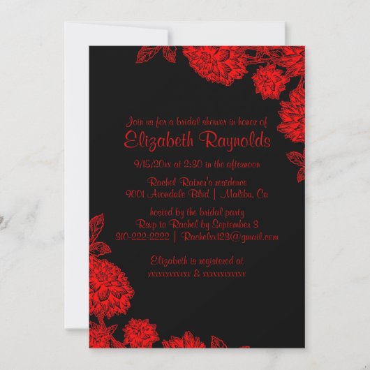 Elegant Black & Red Bridal Shower-uitnodigingen Kaart (Voorkant)