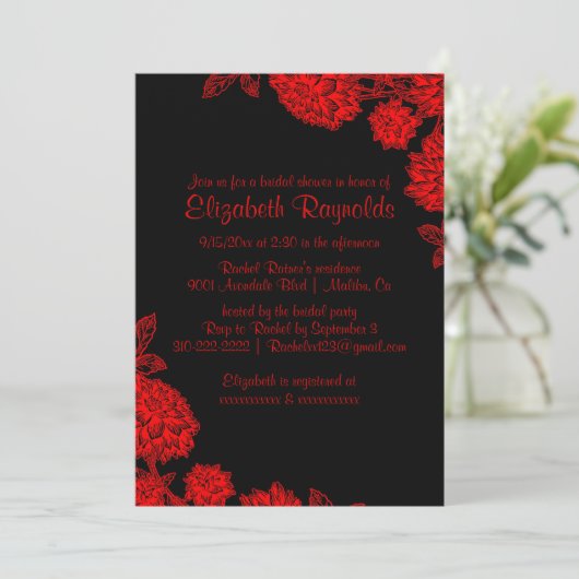 Elegant Black & Red Bridal Shower-uitnodigingen Kaart (Staand voorkant)
