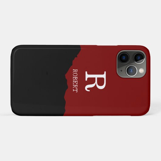 Elegant Black & red custom initial name Case-Mate iPhone Case (Achterkant (horizontaal))